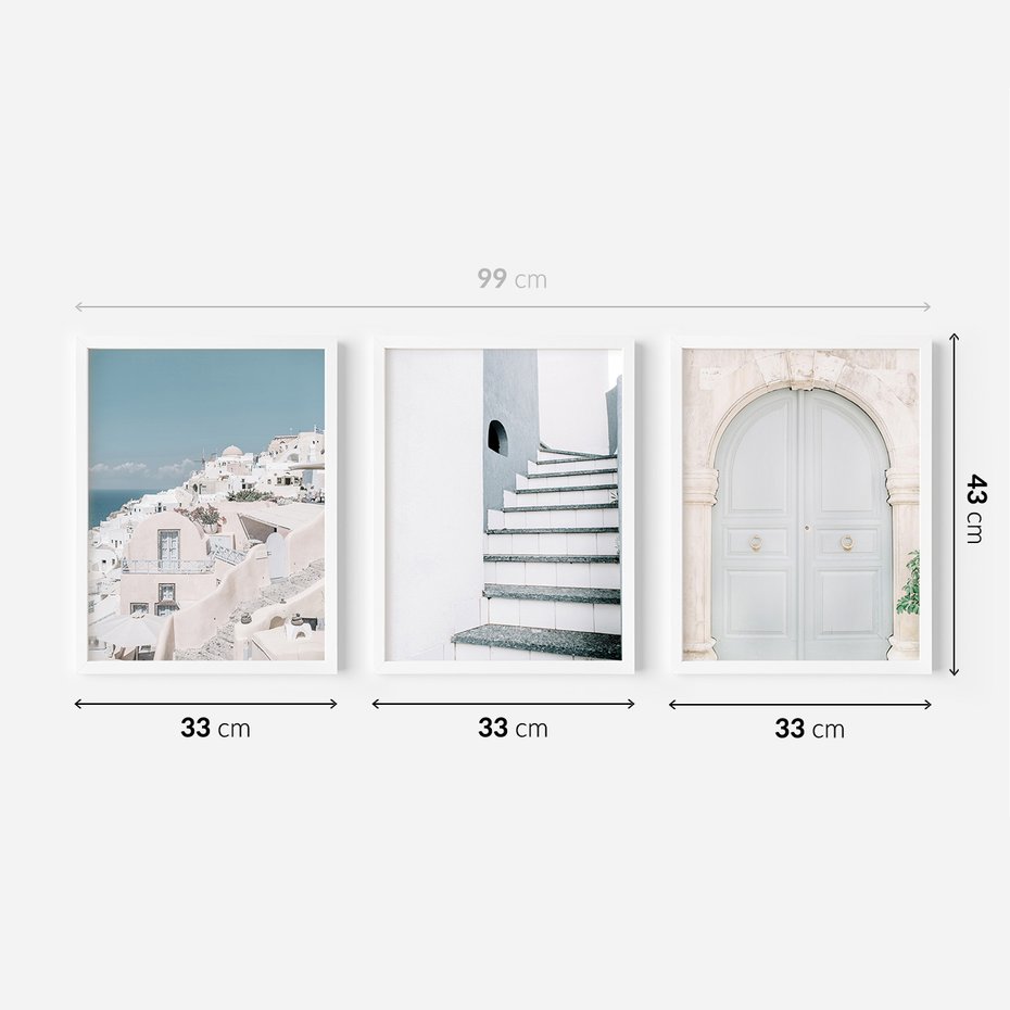 Zestaw obrazy w ramie 30x40 galeria - Santorini, Włochy, podróż - rama biała