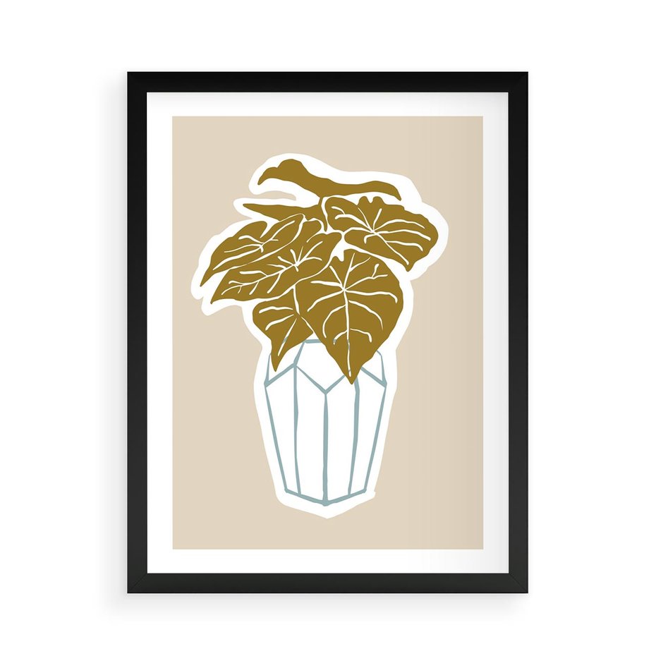 Plakat w ramie 50x70 - Bezgraniczne Marzenia - nowoczesna kompozycja, liście monstery w wazonie - rama czarna