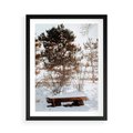 Plakat w ramie 50x70 - Ławka Pod Śniegiem - zimowy pejzaż, ławka pod śniegiem - rama czarna