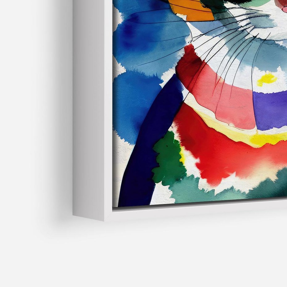 Obraz w ramie 80x80 - Koci Przyjaciel - abstrakcyjny obraz, akwarela - rama biała