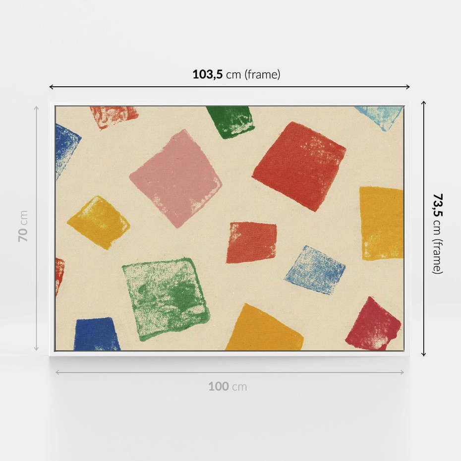 Obraz w ramie 100x70 - Tęczowe Rytmy - kolorowe tęczowe kwadraty, wesoły kolaż - rama biała