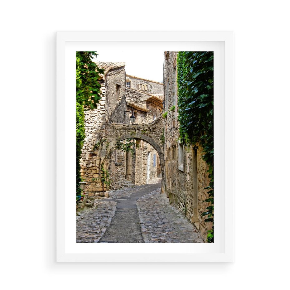Plakat w ramie 50x70 - Urokliwa perspektywa uliczki - uliczka, perspektywa - rama biała