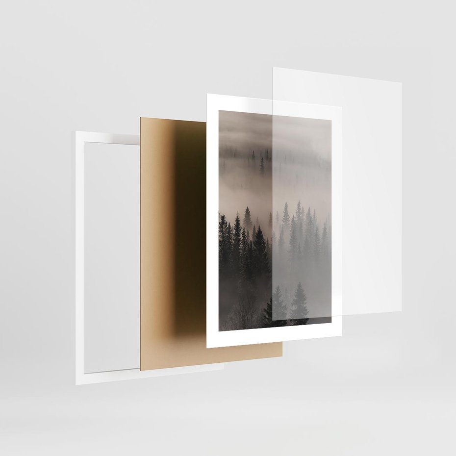 Plakat w ramie 30x40 - Mglista Opowieść Lasu - las, mgła - rama biała