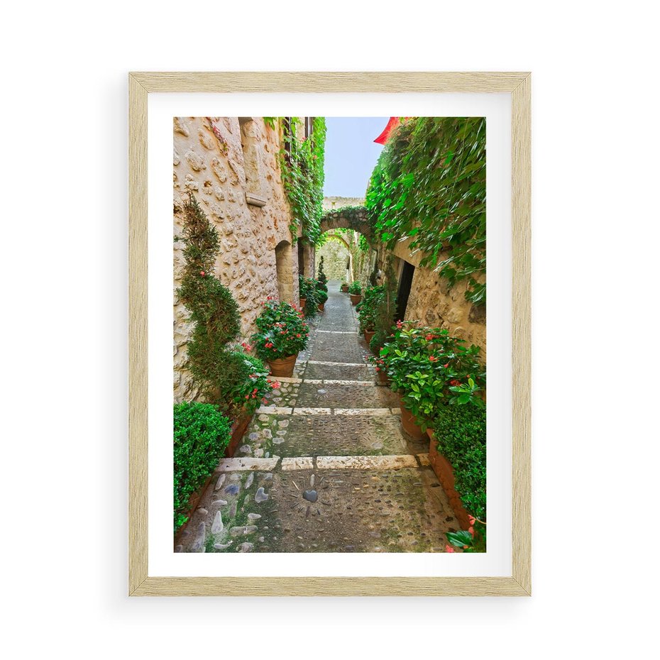 Plakat w ramie 50x70 - Magiczna podróż w głąb miasta - uliczka, perspektywa - rama drewno