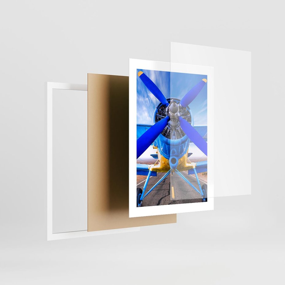 Plakat w ramie 30x40 - Śmigłowiec indygo - samolot, śmigło - rama biała