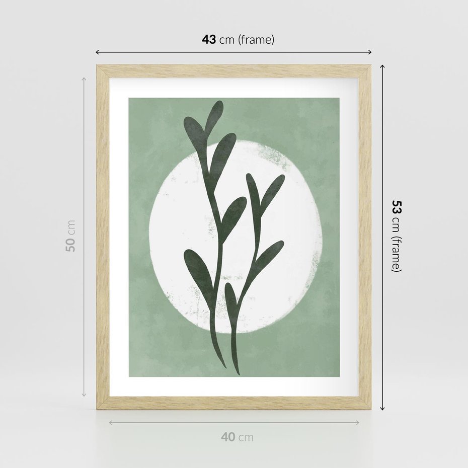 Plakat w ramie 40x50 - Kształty Zielonego Ukojenia - zielony plakat, roślinne motywy - rama drewno