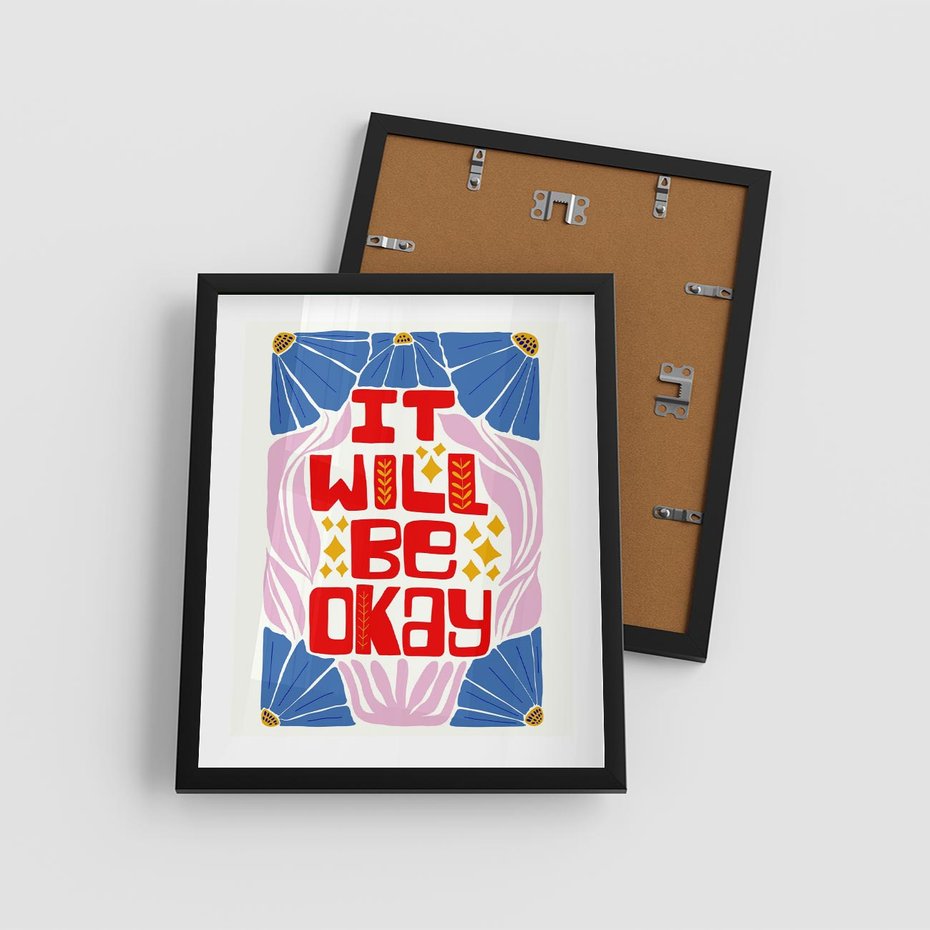 Plakat w ramie 40x50 - Kwiatowa Ekstaza - czerwona pozytywna typografia, kwiatowa kompozycja - rama czarna