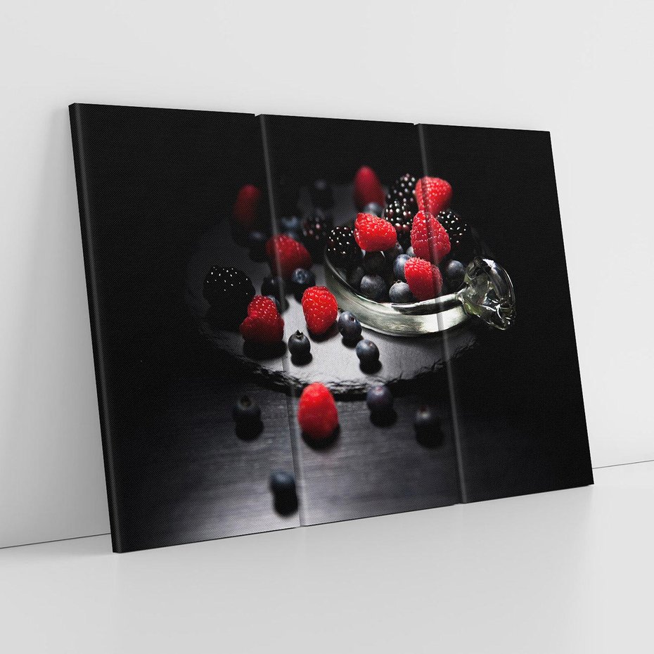Obraz na płótnie 120x80 - Soczyste Owocowe Zestawienie Malin i Borówek - owoce, maliny