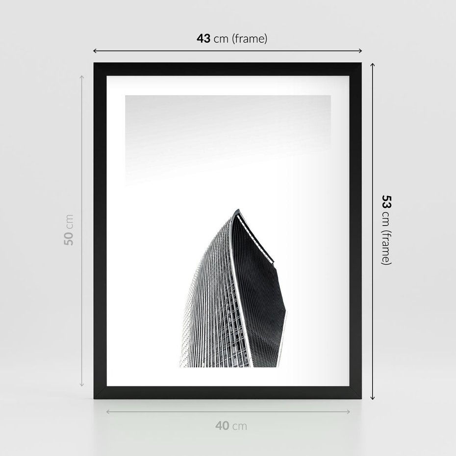 Plakat w ramie 40x50 - Czarno-Biały Wieżowiec - architektura, wieżowiec - rama czarna