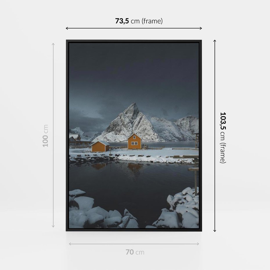 Obraz w ramie 70x100 - Minimalizm i Urok Natury - skandynawskie, domki - rama czarna