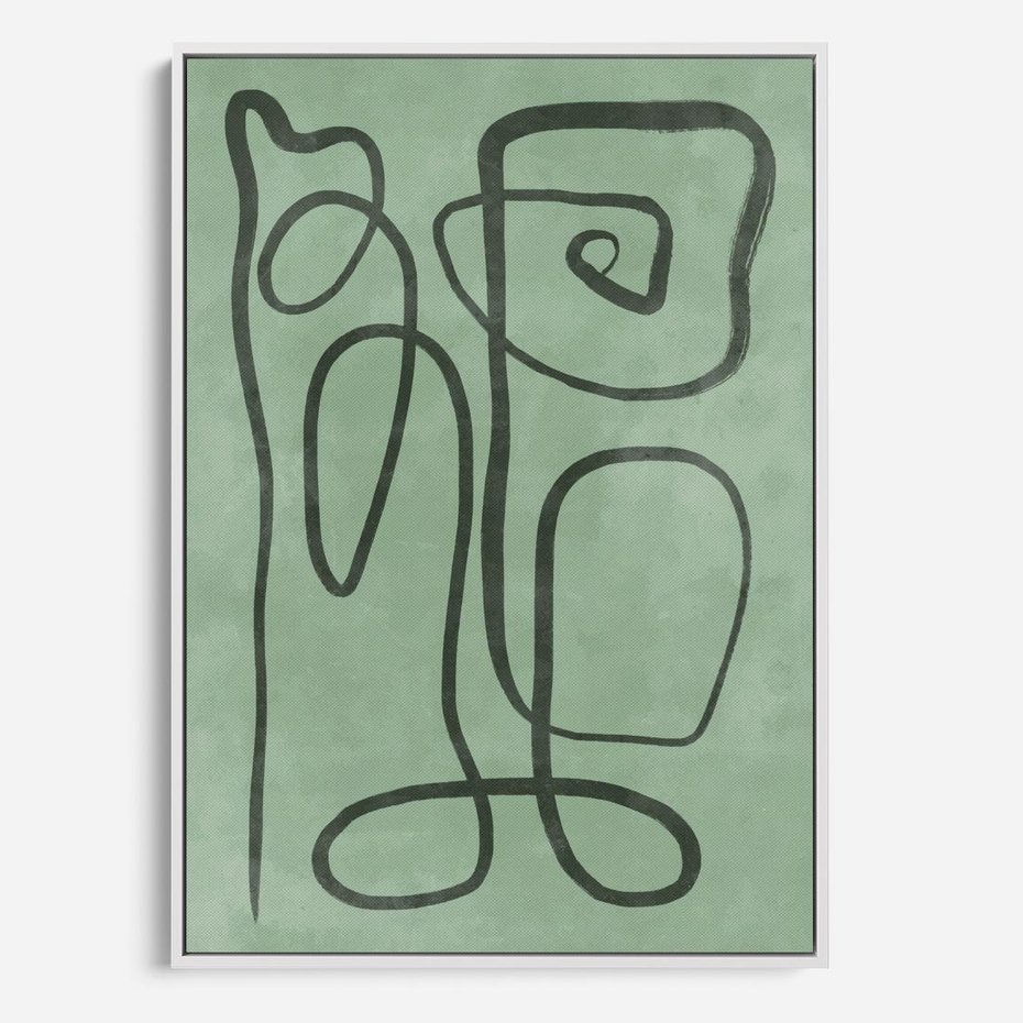 Obraz w ramie 80x120 - Zielone Wariacje w Liniach - abstrakcyjne zielone linie, skandynawski design - rama biała