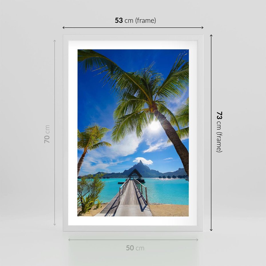 Plakat w ramie 50x70 - Tropikalne palmy nad oceanem - palmy, ocean - rama biała