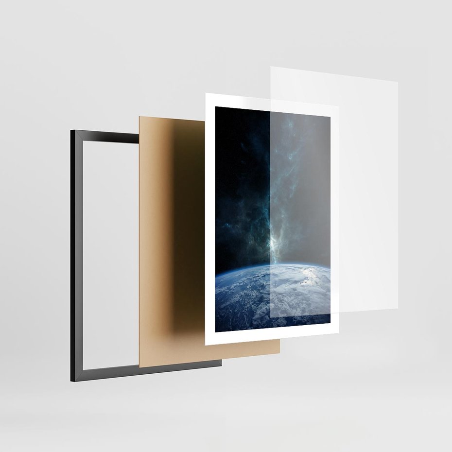 Plakat w ramie 50x70 - Wędrówka przez galaktyki - ziemia, kosmos - rama czarna