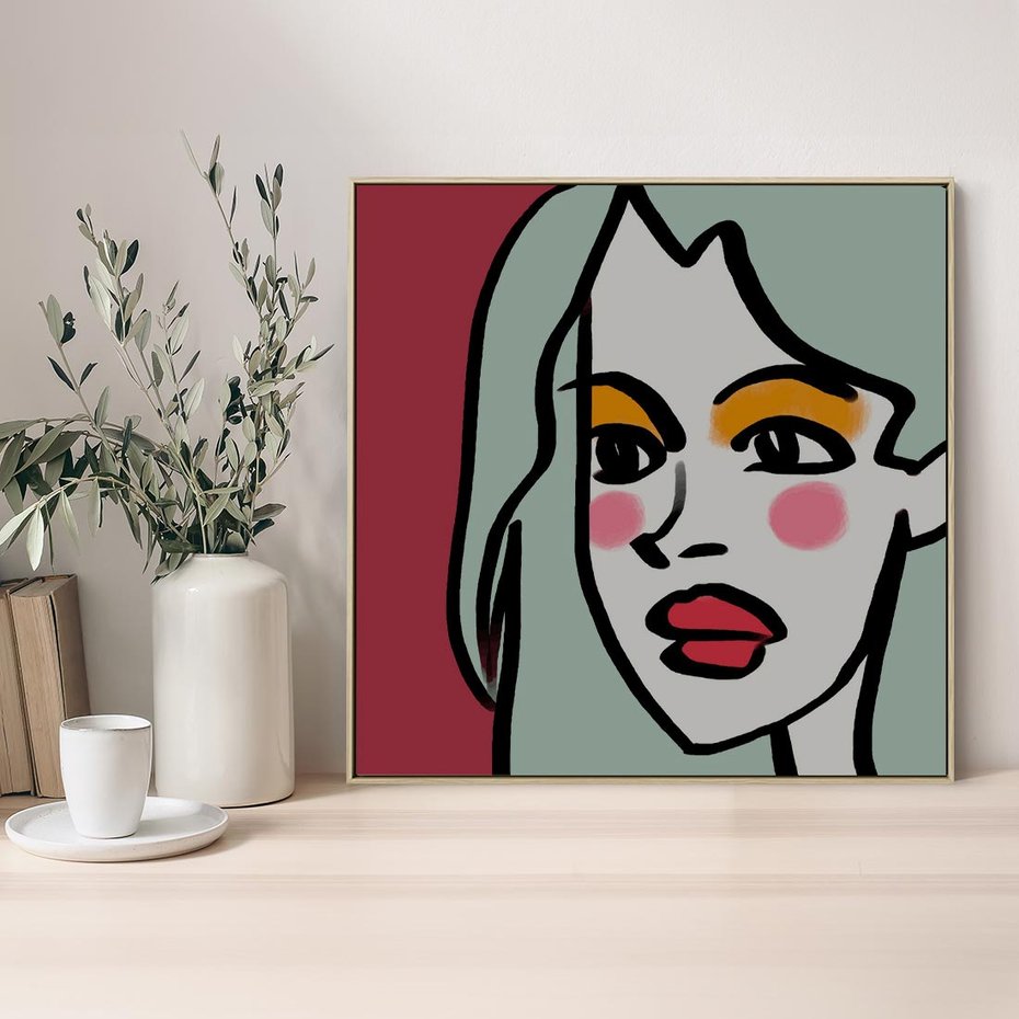 Obraz w ramie 80x80 - Ekspresja Linii - nowoczesny plakat, mocna linie - rama drewno