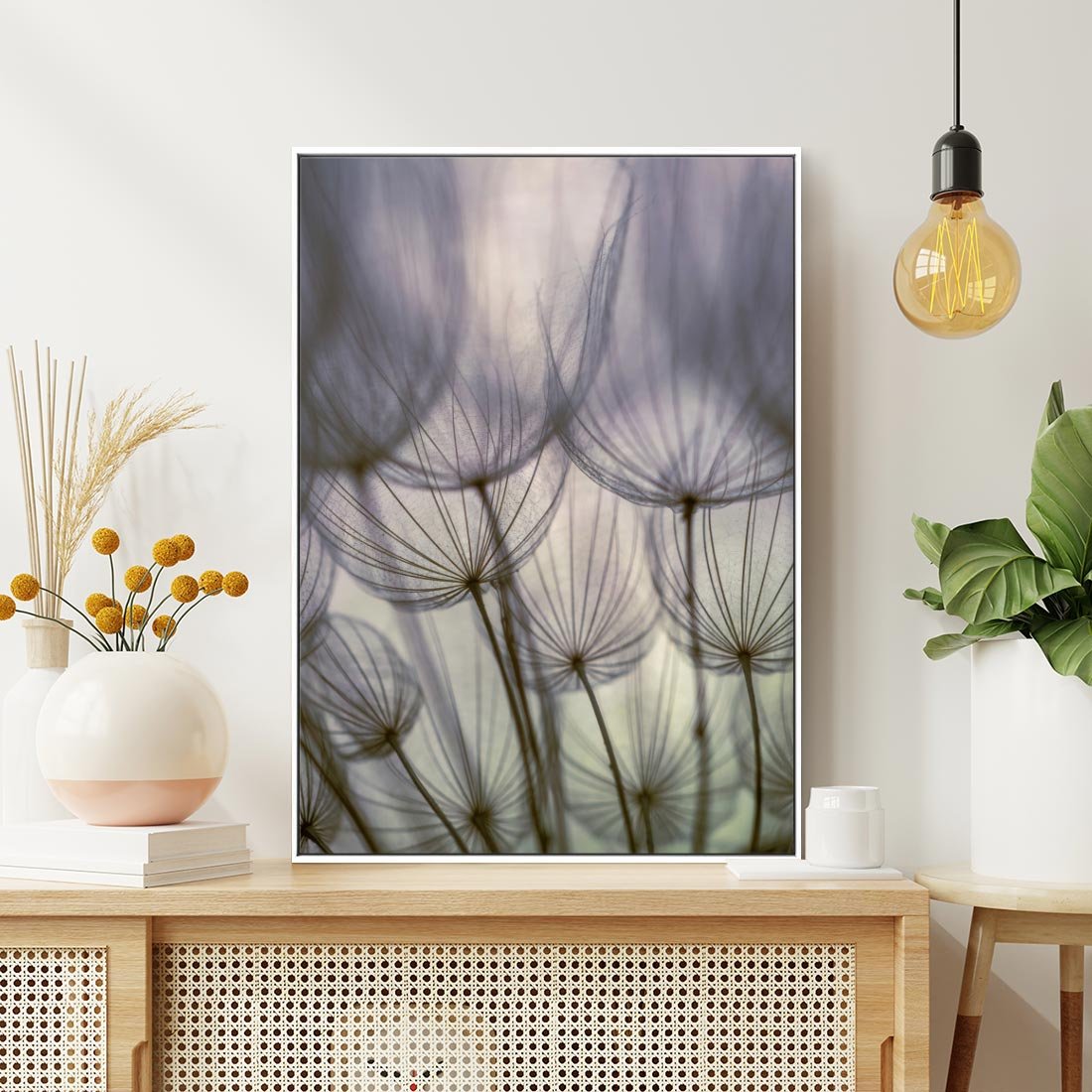 Obraz w ramie 80x120 - Makro dmuchawiec - piękno drobnych detali - dmuchawce, makro - rama biała