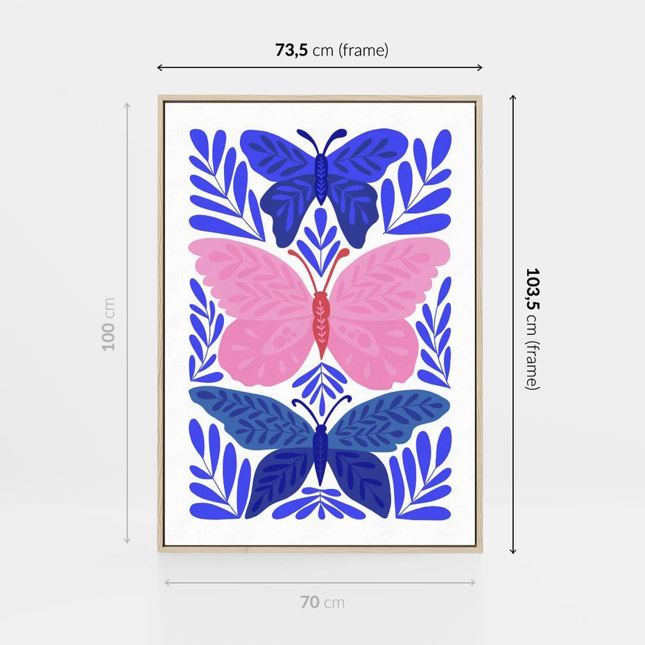 Obraz w ramie 70x100 - Delikatna Symfonia Natury - motyle, rośliny - rama drewno