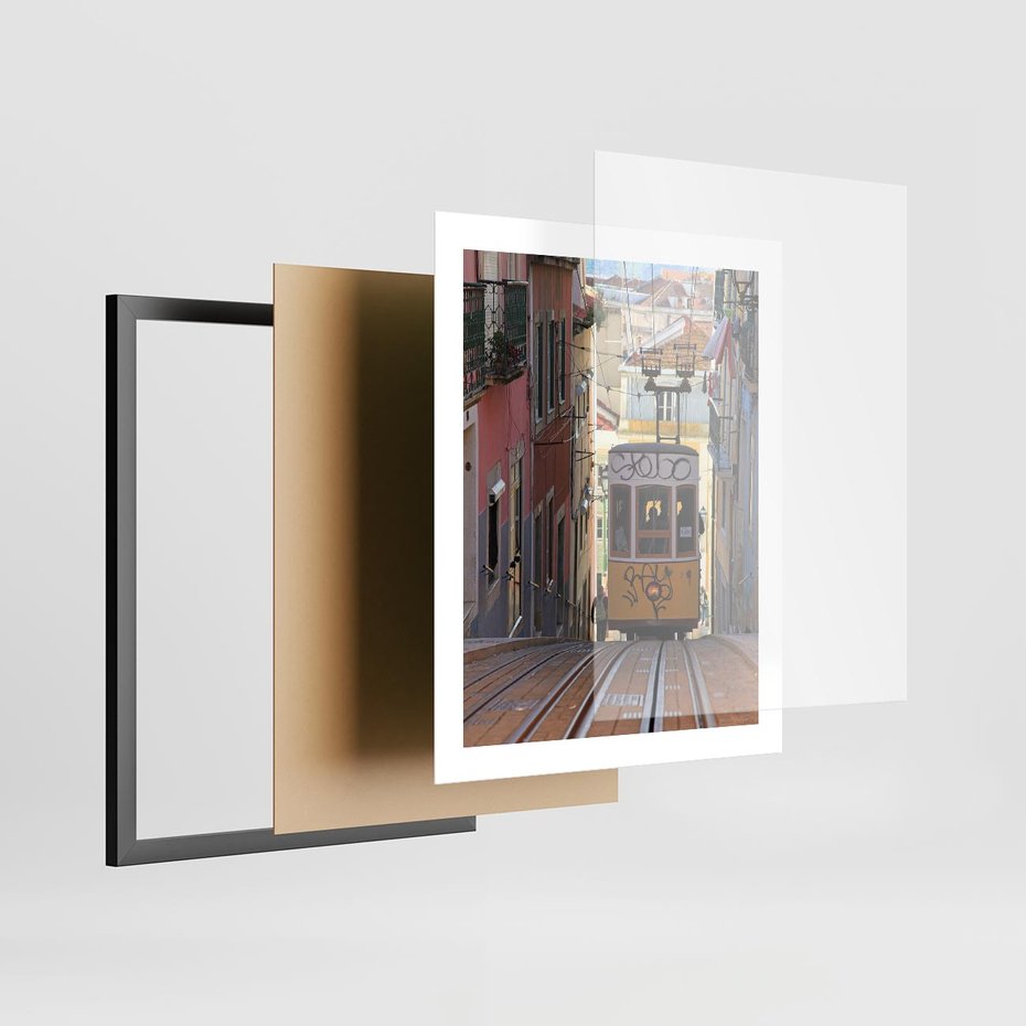 Plakat w ramie 40x50 - Lizbońskie tramwaje - podróż w czasie - Lizbona, tramwaj - rama czarna