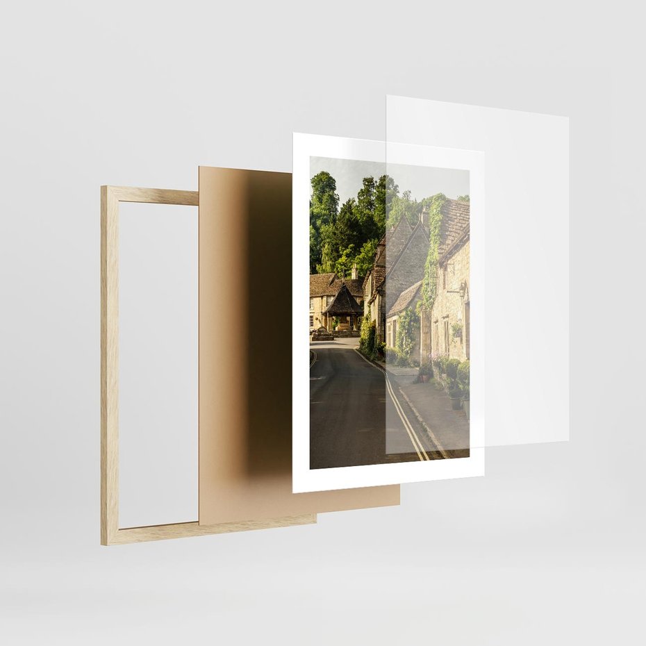 Plakat w ramie 30x40 - Magiczna podróż w głąb miasta - uliczka, perspektywa - rama drewno