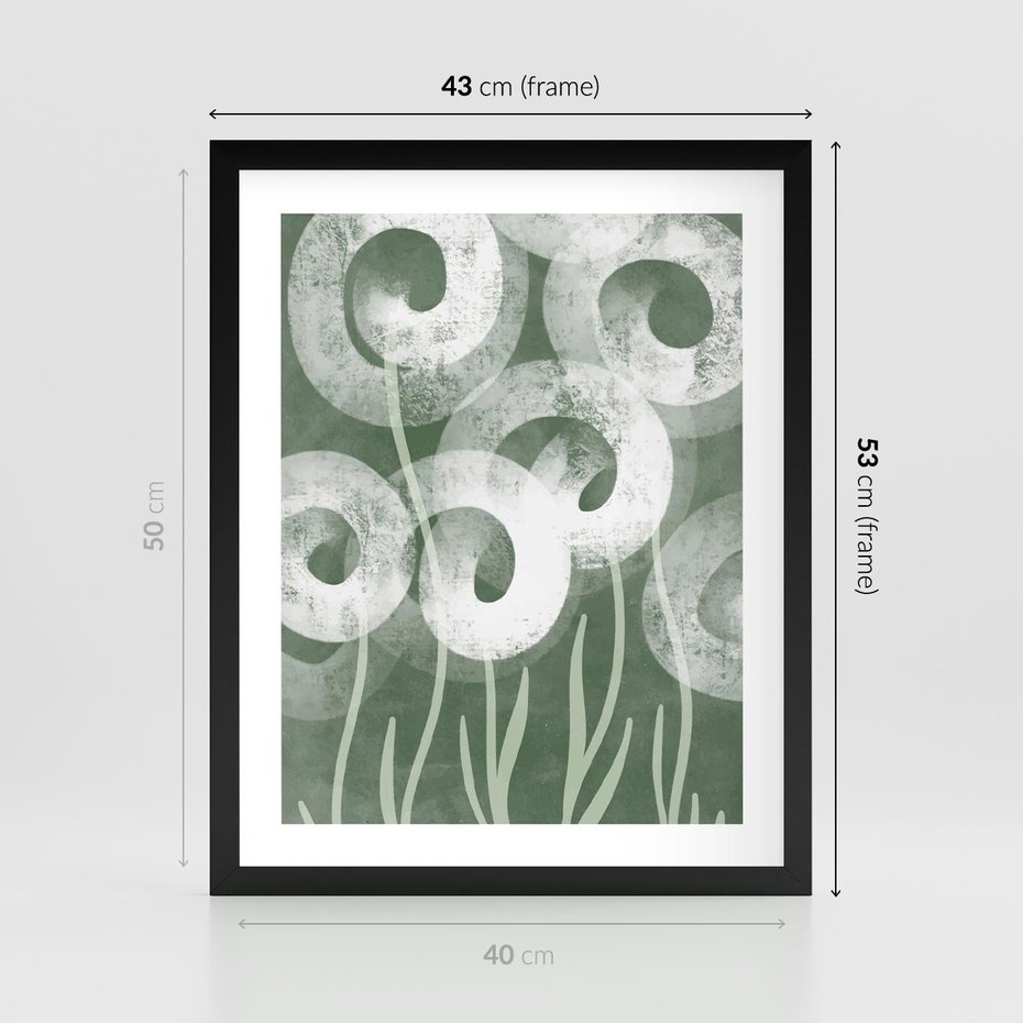 Plakat w ramie 40x50 - Spokojne Plamy Natury - zielony plakat, roślinne motywy - rama czarna