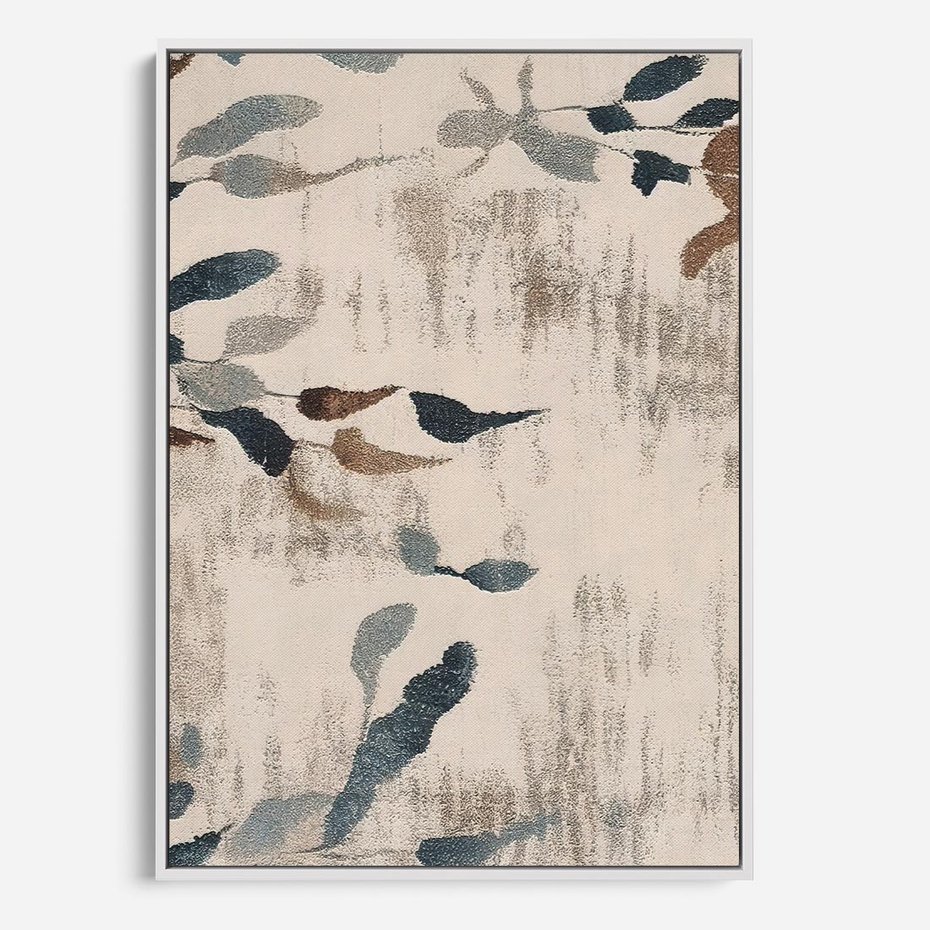 Obraz w ramie 70x100 - Refleksje liściowych barw - abstrakcyjne kształty, przypominają liście - rama biała