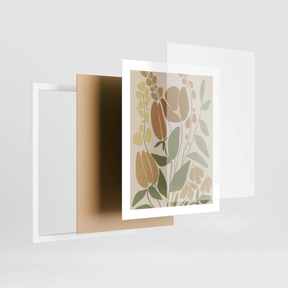 Plakat w ramie 40x50 - Beżowo i Roślinnie - nowoczesny plakat, roślinność - rama biała