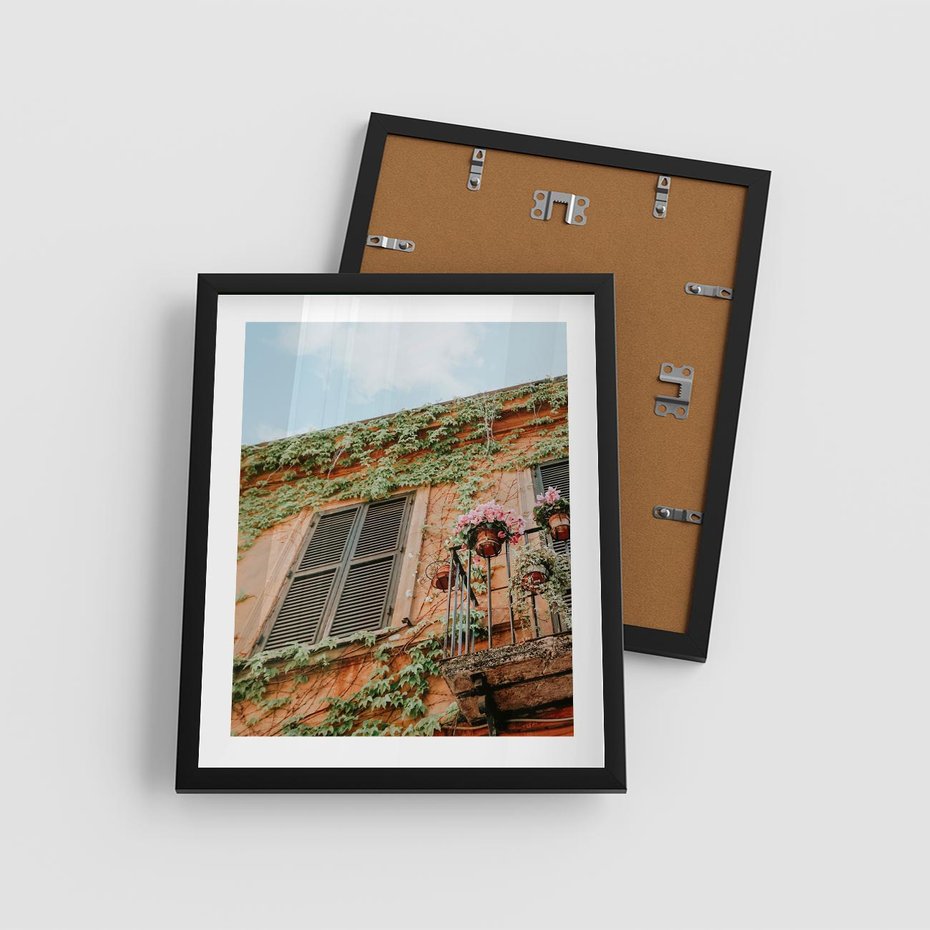 Plakat w ramie 40x50 - Okno do włoskich budynków - włoskie, budynki - rama czarna