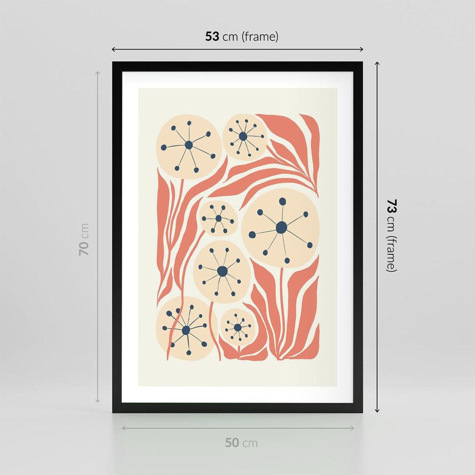 Plakat w ramie 50x70 - Impresje Harmonii - abstrakcyjne kwiaty, rośliny - rama czarna