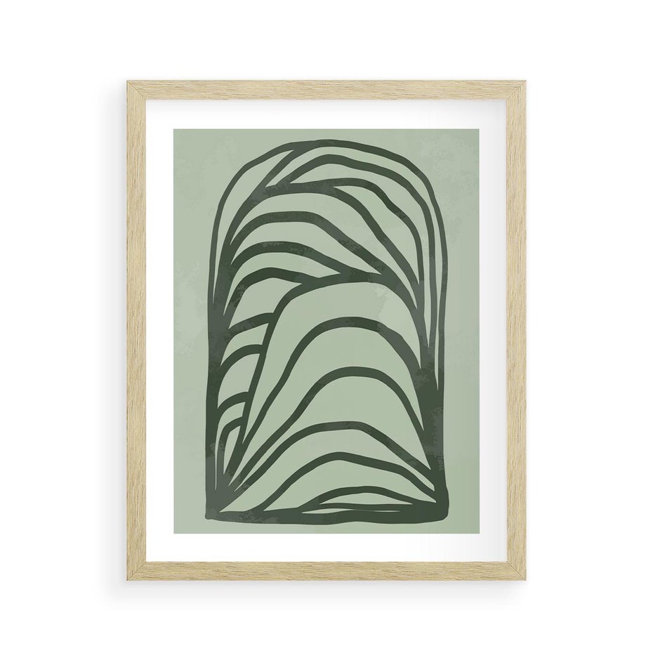 Plakat w ramie 40x50 - Zielonkawy Uścisk Natury - abstrakcyjny zielony motyw, skandynawski design - rama drewno