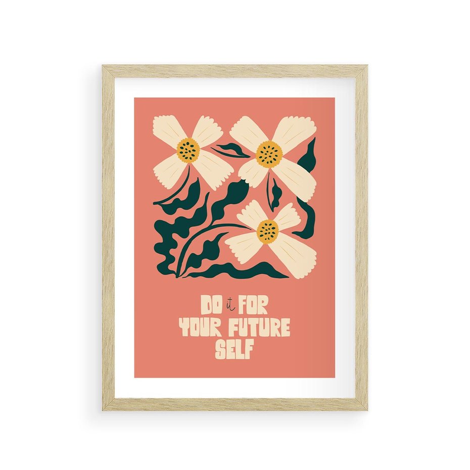 Plakat w ramie 30x40 - Mgliste Refleksje - nowoczesny plakat, różowe tło - rama drewno