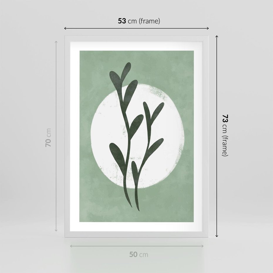 Plakat w ramie 50x70 - Kształty Zielonego Ukojenia - zielony plakat, roślinne motywy - rama biała