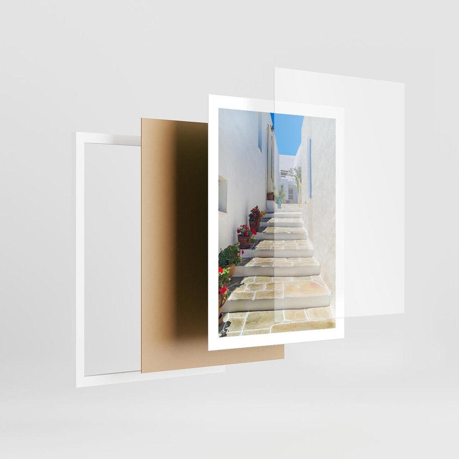 Plakat w ramie 50x70 - Urok Greckiej Uliczki - grecka, uliczka - rama biała