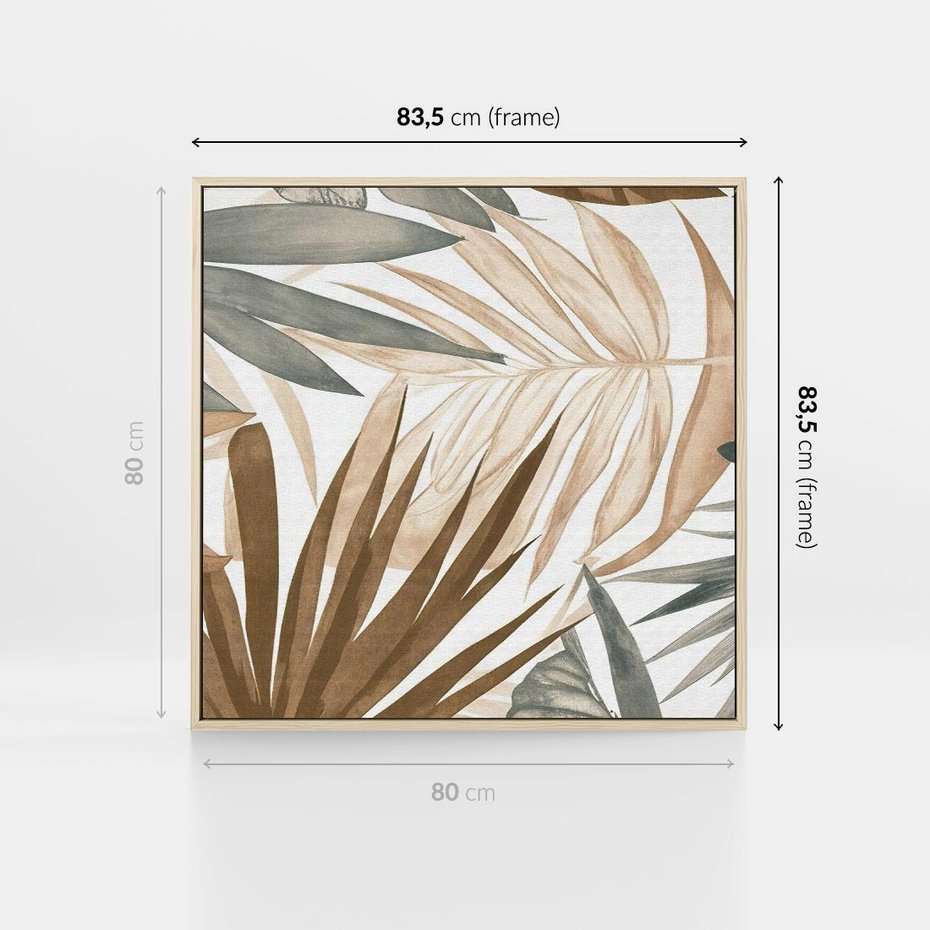 Obraz w ramie 80x80 - Liście w Akwareli - akwarela, malowane liście - rama drewno