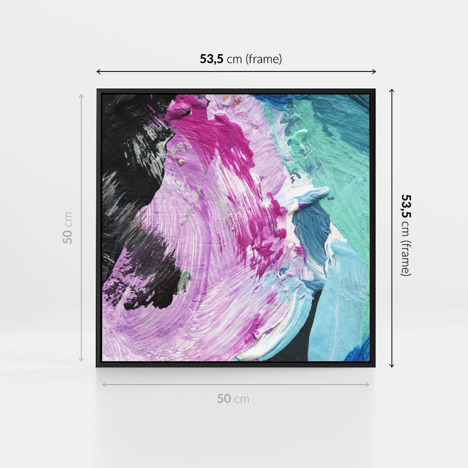 Obraz w ramie 50x50 - Kolorowy rój wyobraźni - rozlane kolorowe farby olejne, abstrakcja - rama czarna