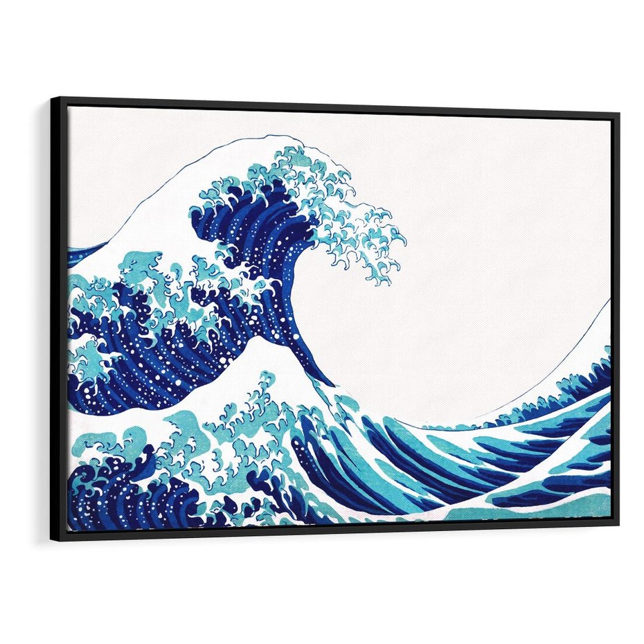 Obraz w ramie 70x50 - Fala Japandi - wielka fala w Kaganawie, obraz Hokusai - rama czarna