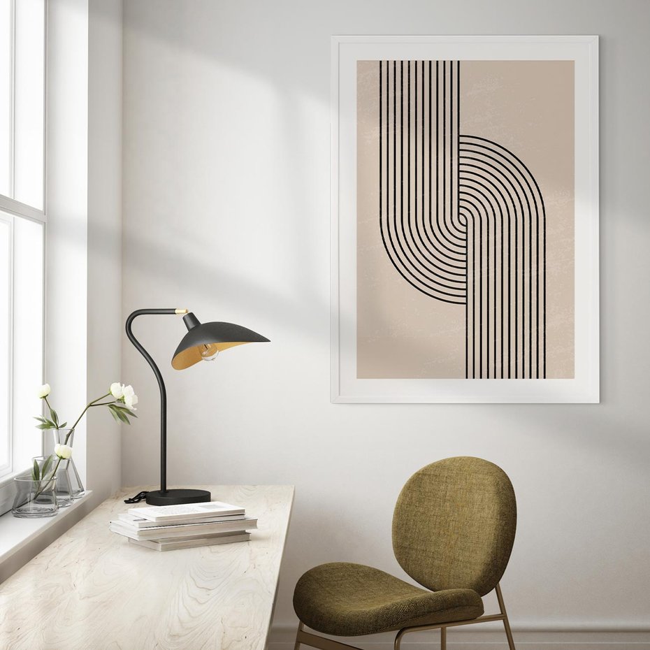 Plakat w ramie 40x50 - Puls Abstrakcji - abstrakcyjne linie, geometria - rama biała