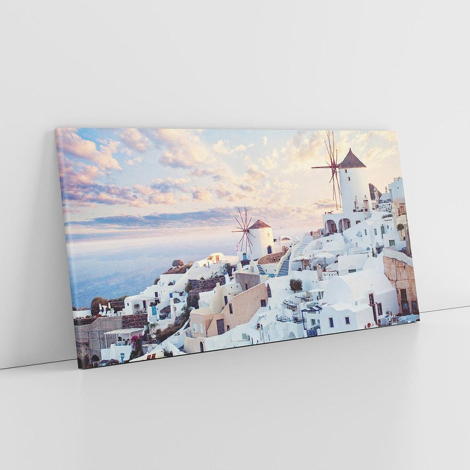 Obraz na płótnie 120x60 - Biel ponad Błękitem - Santorini, białe budynki