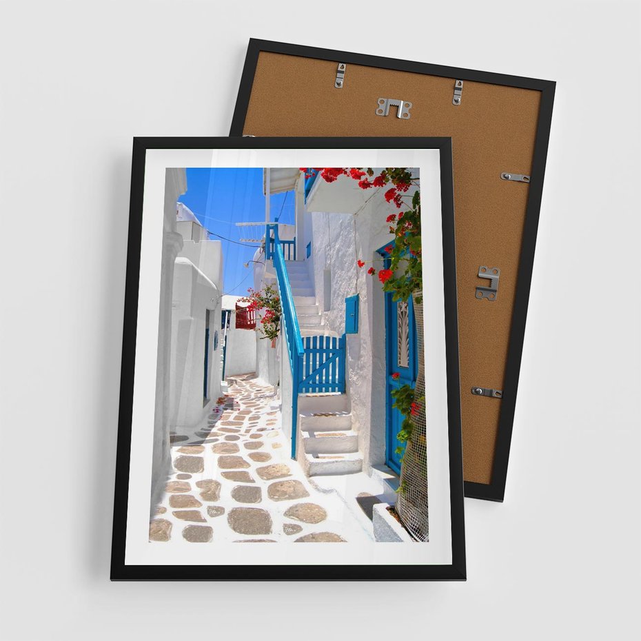 Plakat w ramie 50x70 - Santorini: urok Grecji - Santorini, Grecja - rama czarna