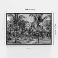 Obraz w ramie 70x50 - Mroczna Ścieżka Tropików - czarno biała fotografia, ścieżka pośród palm - rama czarna