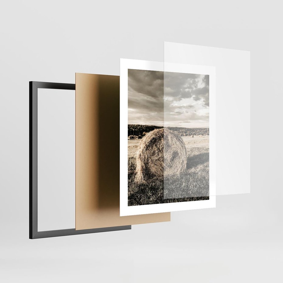 Plakat w ramie 40x50 - Ciepło Natury - snopki siana, pole - rama czarna