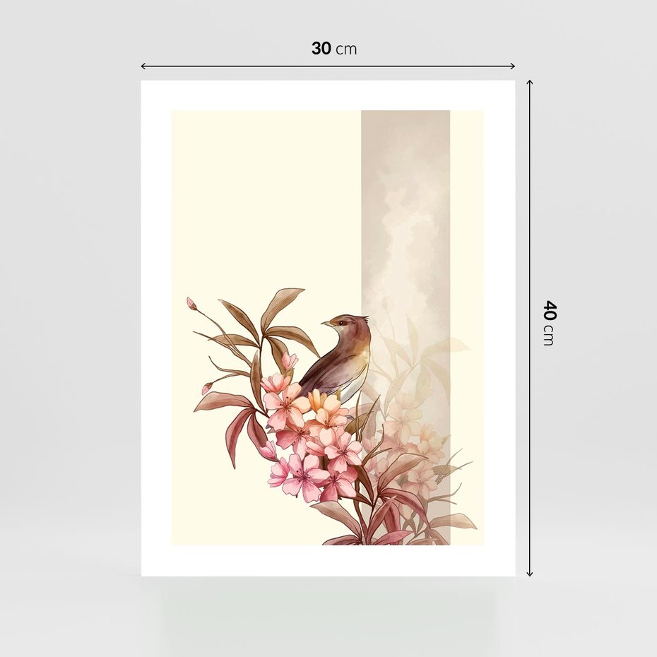 Plakat bez ramy 30x40 - Kwiatowe Zanurzenie - japońska sztuka, ptak