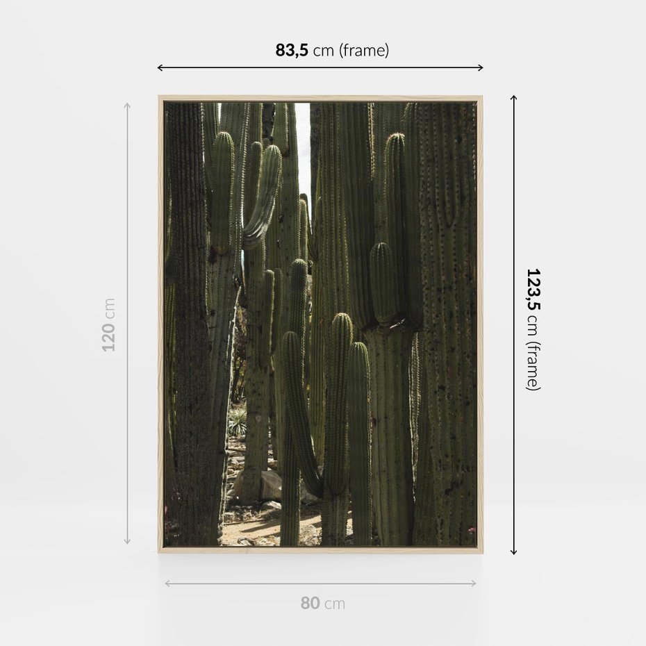 Obraz w ramie 80x120 - Wyjątkowy Klimat Boho - kaktusy, pustynia - rama drewno