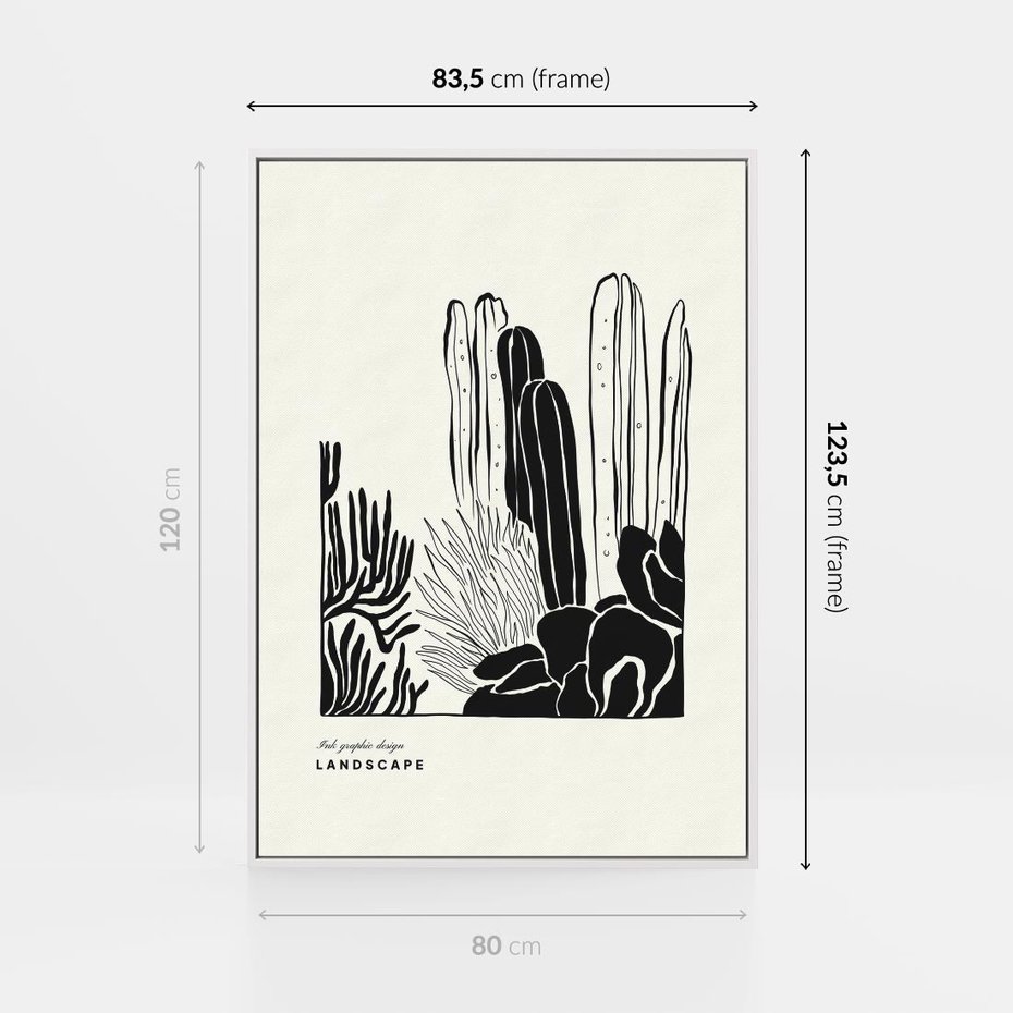 Obraz w ramie 80x120 - Boho Oaza - kaktusy, rośliny - rama biała