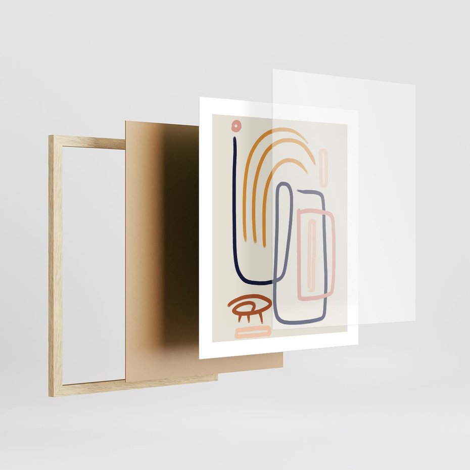 Plakat w ramie 40x50 - Abstrakcyjne Mrugnięcie - abstrakcja w stylu picasso, beżowe tło - rama drewno