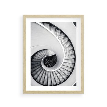 Plakat w ramie 50x70 - Nowoczesne Schody: Kręcone Piękno - nowoczesna architektura, kręcone schody - rama drewno