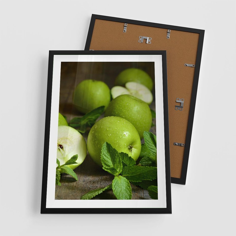 Plakat w ramie 50x70 - Jabłkowa kolorystyka - jabłka, owoce - rama czarna