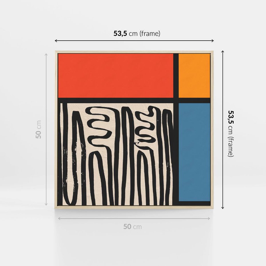 Obraz w ramie 50x50 - Podróżne Wibracje Serca - abstrakcyjny obraz, proste linie - rama drewno