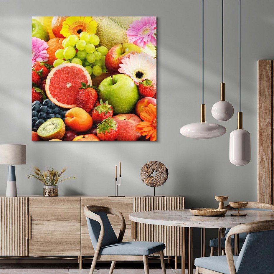 Obraz na płótnie 80x80 - Smakowite owocowe zbiory - owoce, winogrona