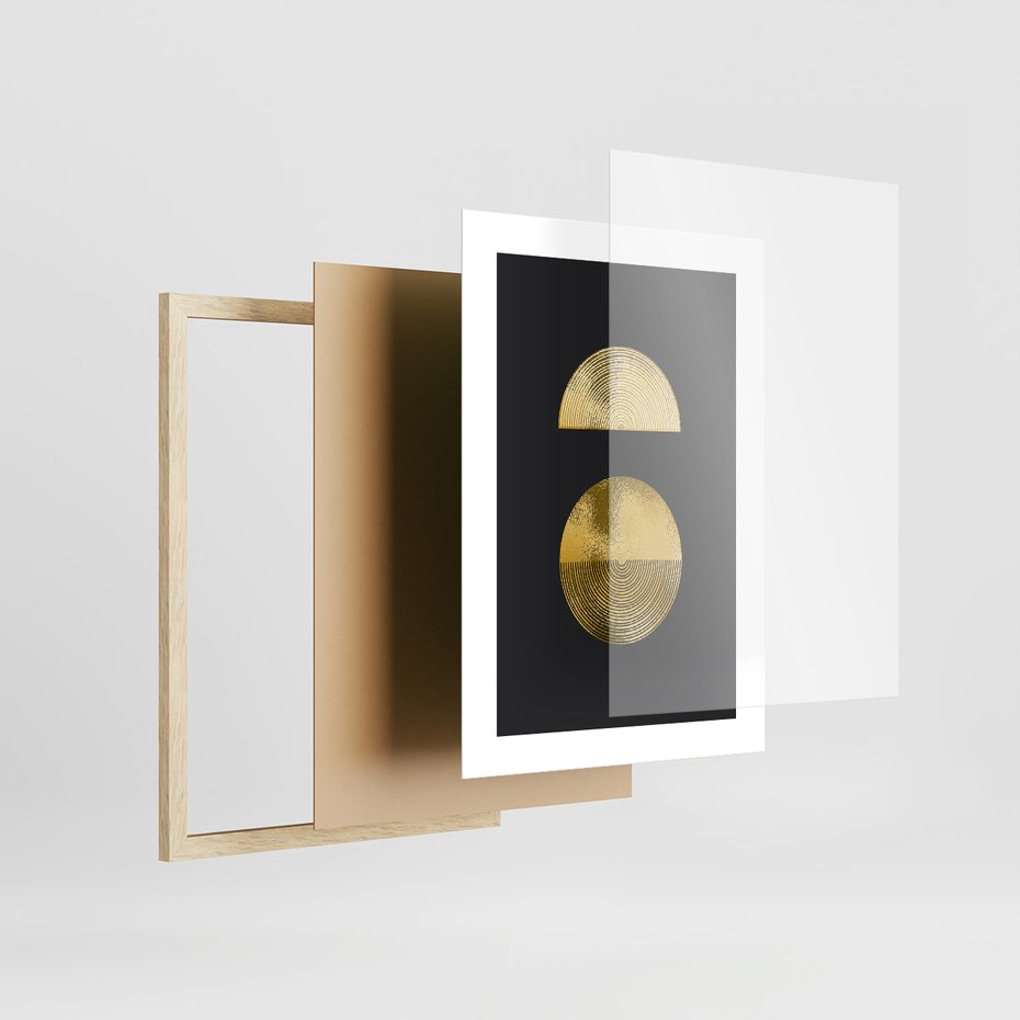 Zestaw obrazy w ramie 50x70 galeria - Złoto, minimalizm, geometryczne - rama drewno