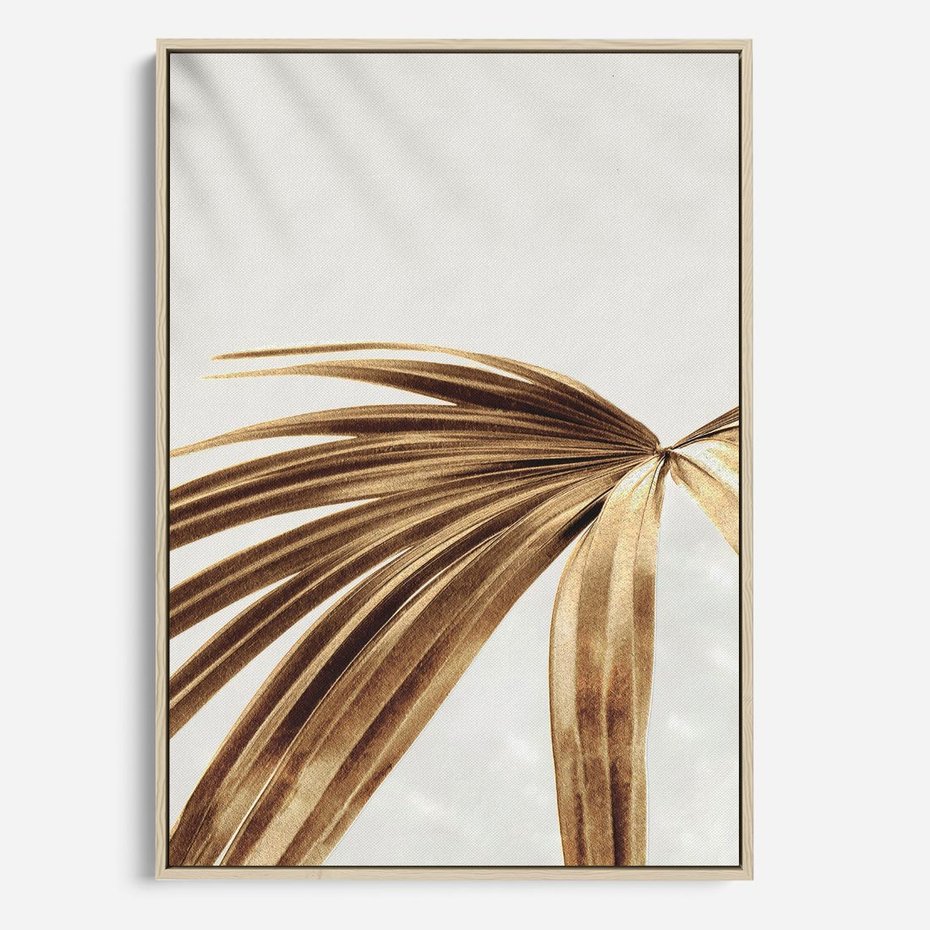 Obraz w ramie 80x120 - Egzotyczny Blask - złote, liście - rama drewno