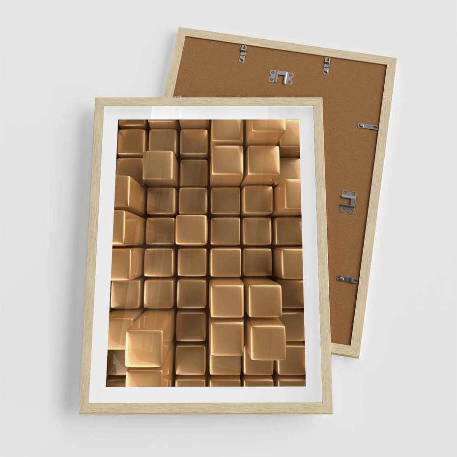 Plakat w ramie 50x70 - Błyszcząca Elegancja - złoto, 3d - rama drewno